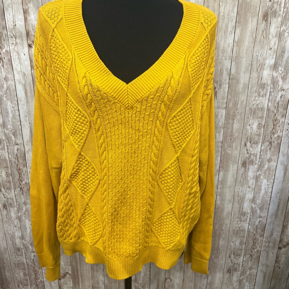 Tommy Hilfiger Yellow V-Neck Cable Knit Sweater